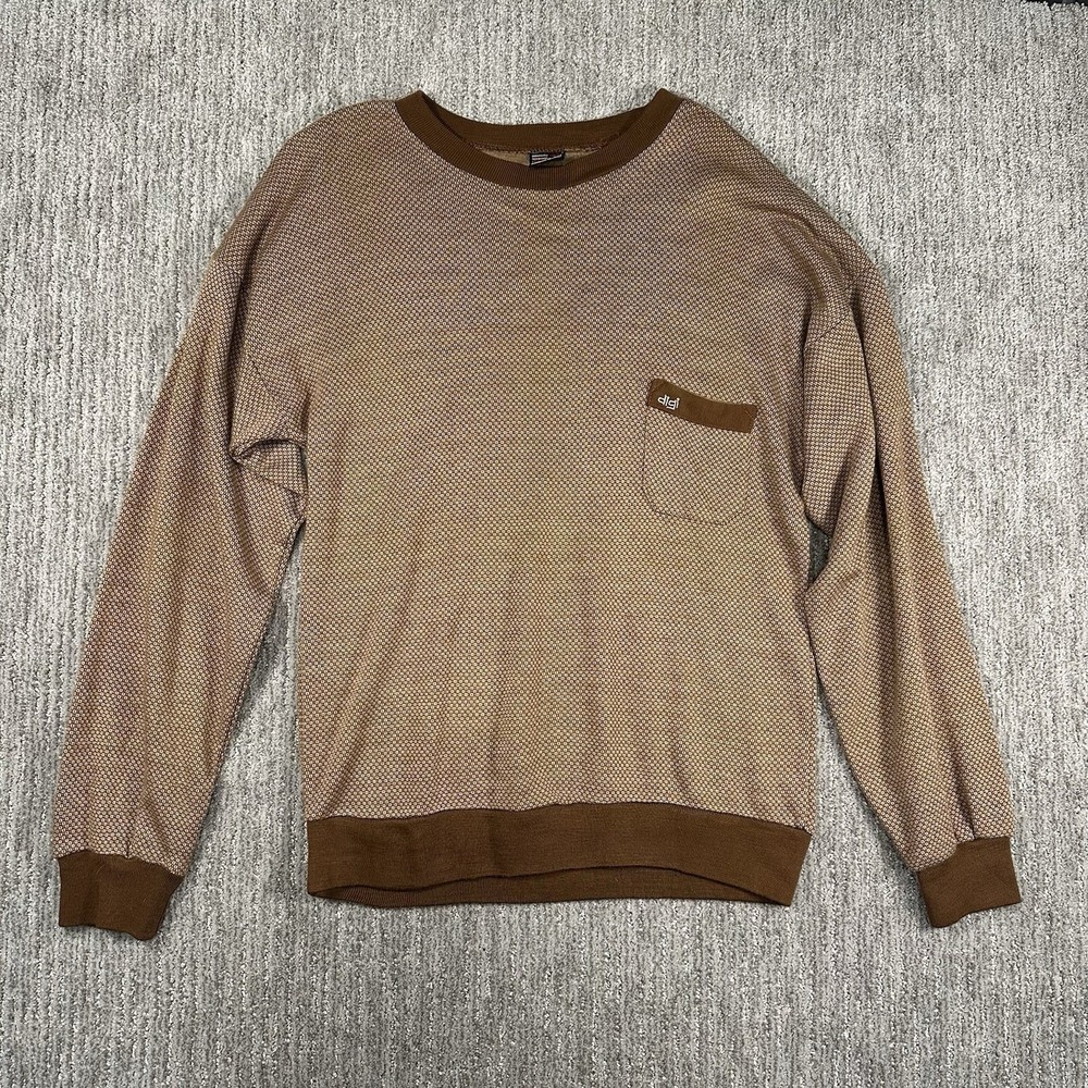 Halhas Digi Mens Cracked Walnut Brown 2 Tone Striped Pullover Knit Sweater Large